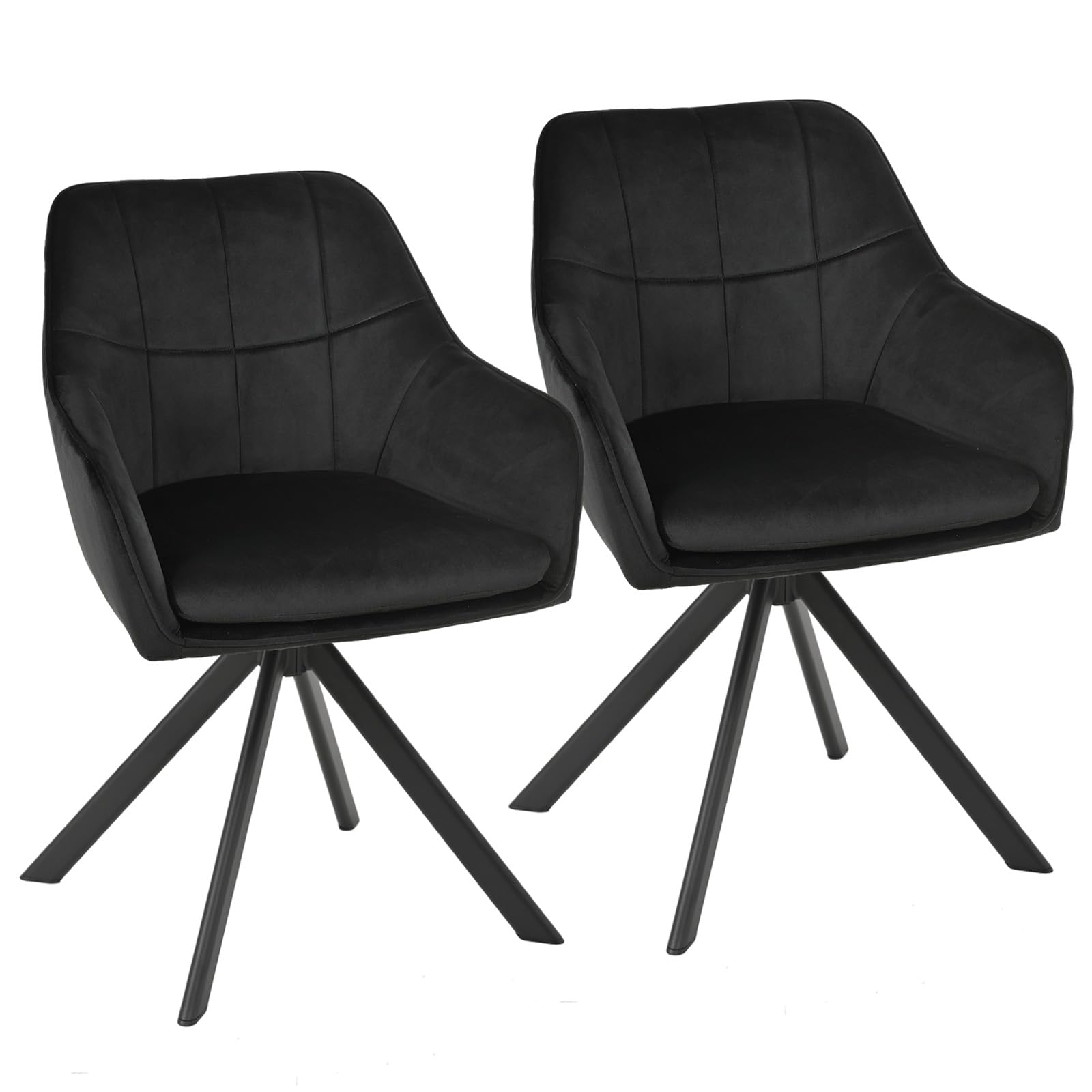 Goeurvant 360° Swivel Dining Chairs Set of 2, Black Velvet Armchairs, Ergonomic Designed Chairs with Armrests and Metal Legs for Apartment, Dining Room, Kitchen, Study, Vanity, Office — image 1