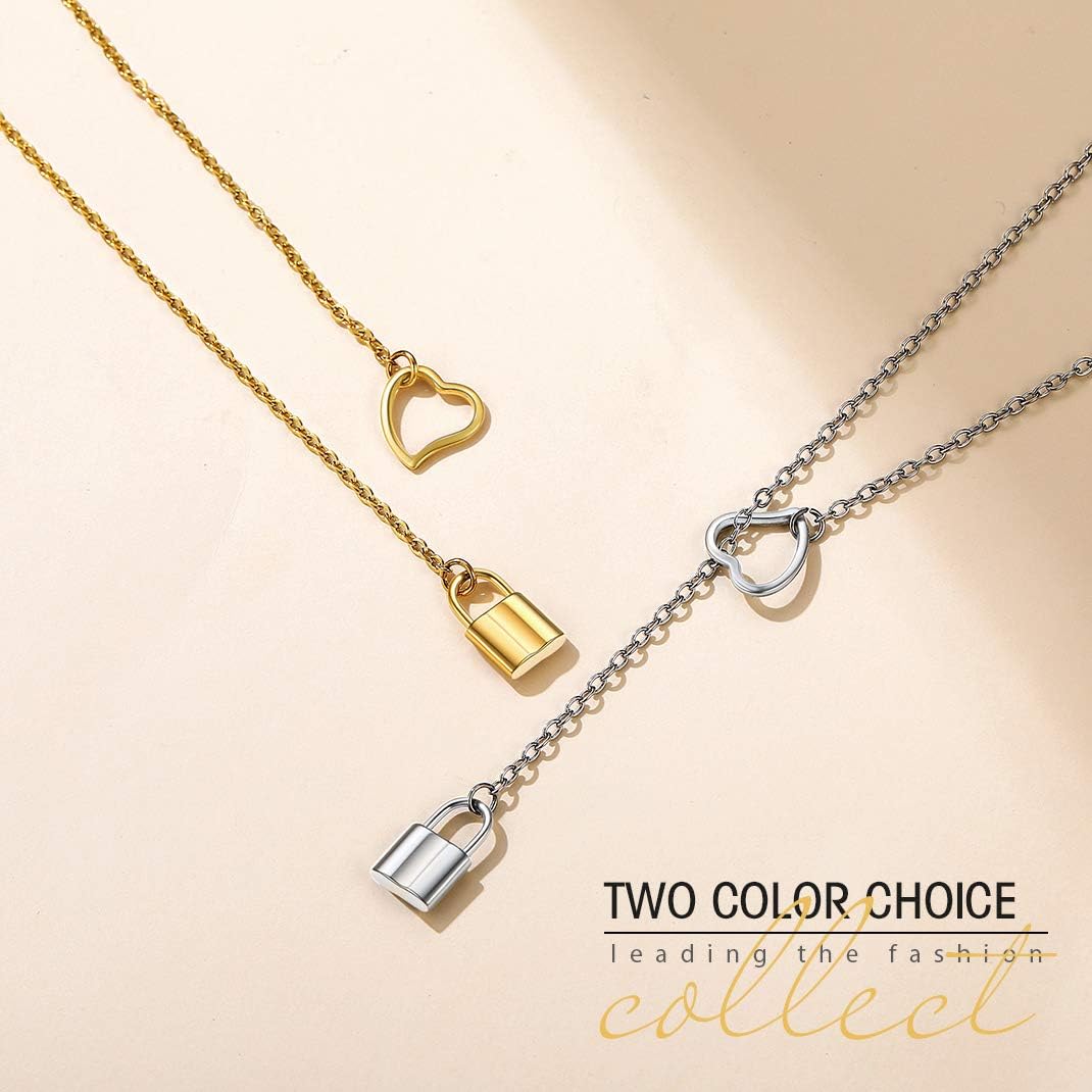 GOLDCHIC JEWELRY Dainty Y Necklace For Women, Gold Layered Choker Lariat Necklaces, Looped Long Lariat Y Bar/Lock/Peal/Star/Rose Chain Personalized Minimalist Gifts for Women