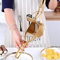 Vista 6 de Acero inoxidable Patata Ricer Exprimidor de Frutas Grande Exprimidor Triángulo Masher Hand Ricer Masher Herramienta de Cocina Oro Rosa