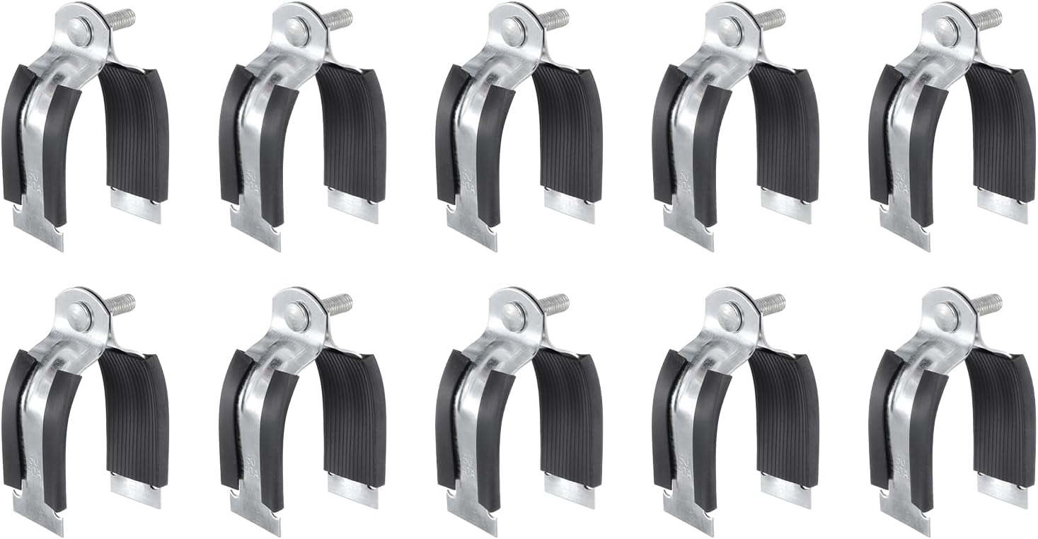 sourcing map 10pcs Rubber Cushion Strut Clamp 2-3/8" Universal Carbon Steel Strut Clamps with Bolt and Nut for Copper PEX Pipes CVPC Tubing, Silver Black