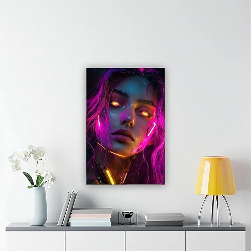 Miniatura 6 de XAHOR Neon Cyberpunk Woman Wall Art Vibrant Retro Futuristic Digital Portrait Poster Canvas Wall Art Print Poster For Home School Office Decor