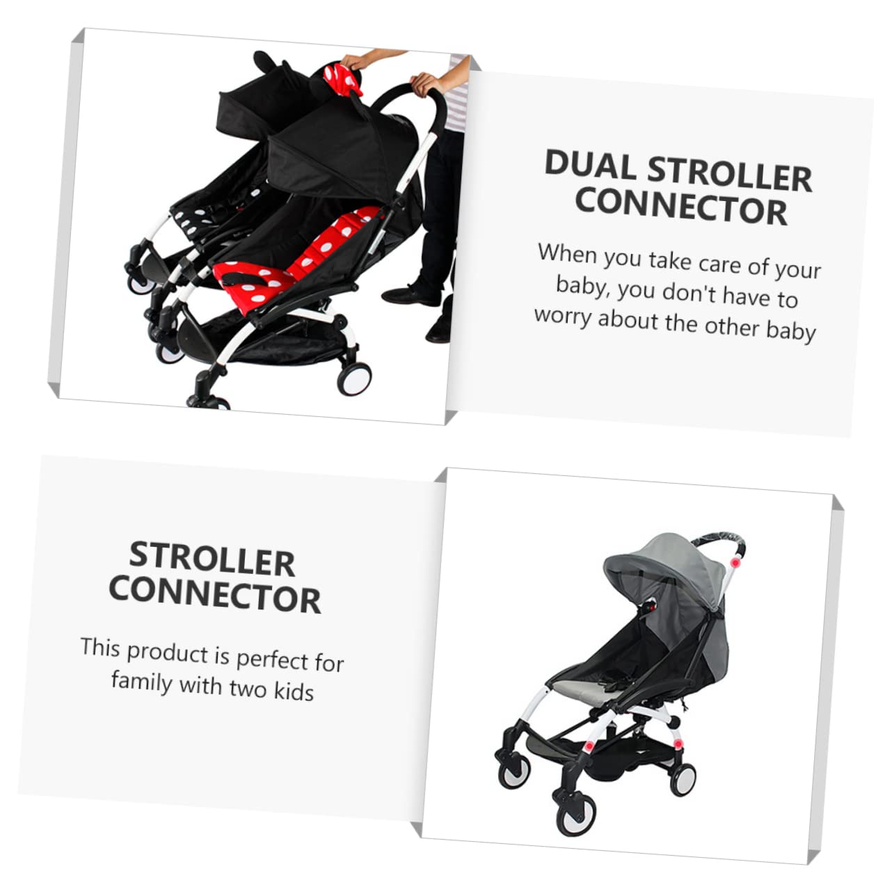 BESTonZON Connettori per Passeggino Doppio 3 Pz, Connettore per Passeggini Gemelli, Collegamento Regolabile per Passeggini Singoli