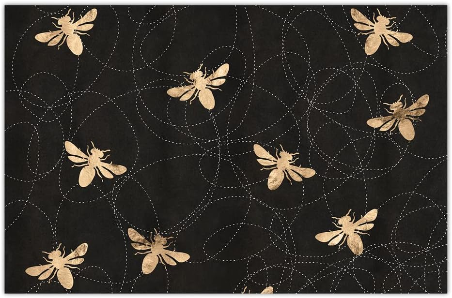 Black Bees Placemat Honey Bumble Bees Beehive 11" x 17" Daily Use Disposable Paper Vintage Style Botanical Kitchen Farmhouse Summer Garden Party Accent Decor Black Yellow