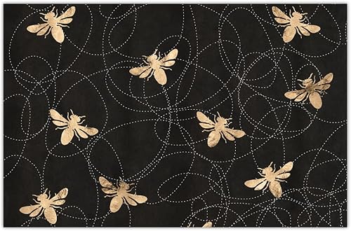 Black Bees - Mantel individual de abejorros de miel, colmena, 11 x 17 pulgadas, uso diario, papel desechable, estilo vintage, estilo botánico,