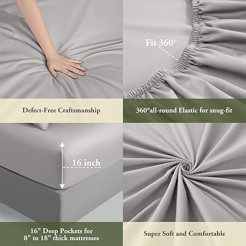 Miniatura 5 de SAKIAO Juego de sábanas de 1200 hilos 100% algodón egipcio, tamaño King, muy suaves, sedosas, tejido satinado, hotel de lujo, se adapta a colchones