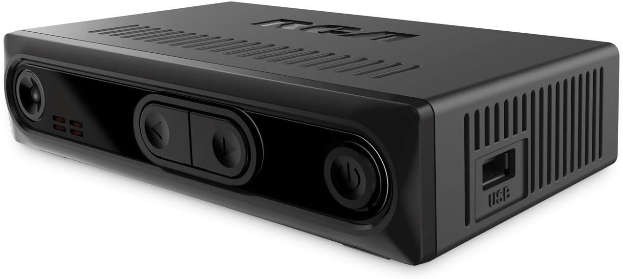 Quddiem u ġenb view of RCA DTA880 converter box with USB port visible
