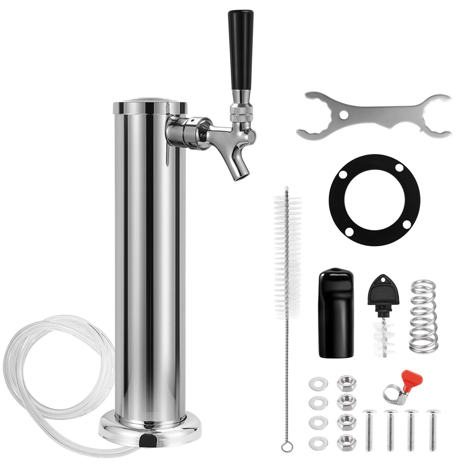 Torre de cerveza de barril de un solo grifo, grifo de cerveza de un solo núcleo de acero inoxidable pulido Kegernator de 3 pulgadas con brida de 3 pulgadas, kit dispensador de cerveza casera