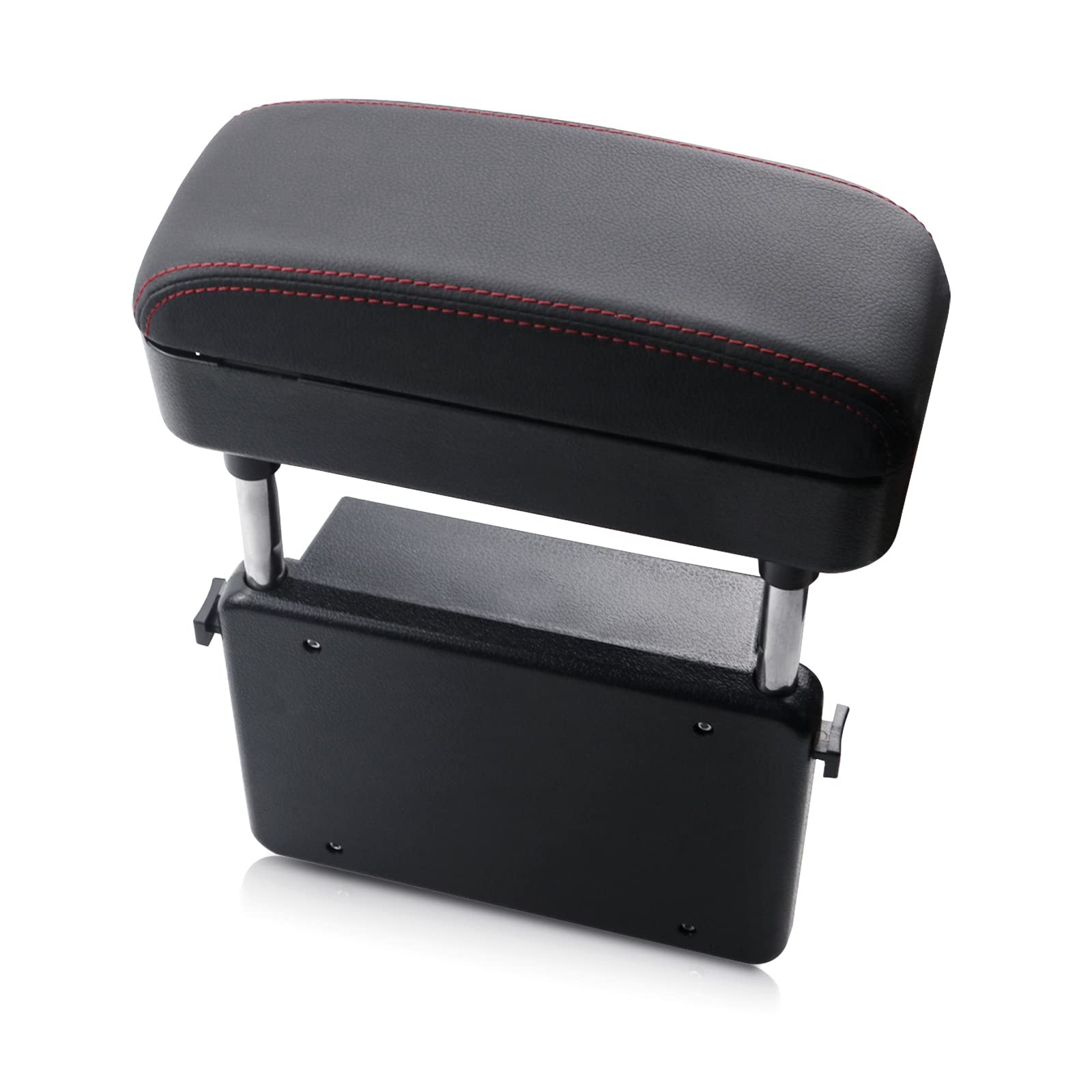 BIBIBO Auto Car Armrest Extender Protector, Central Lift Armrest Storage Organizer Box Support Elbow & Forearm Arm Wrist Rest,Height Adjustable Comfort Pads Fit for Most Car Models (Black Red line)