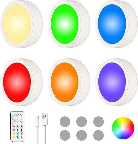 Luces de disco recargables USB de 1600 mAh con control remoto, luces LED magnéticas para debajo del gabinete, luz inalámbrica para pegar en el