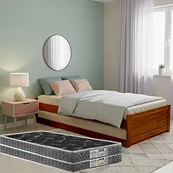 Bicama Solteiro Madeira Maciça Reforçada C/Cama Auxiliar e 2 Colchões D20 Confortáveis