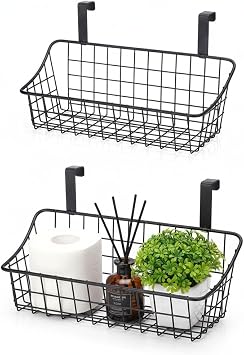 Basket with hook Grid Storage Basket, Hang it behind a door or on a railing, Over the Cabinet Door, Small, BLack,2 Pack