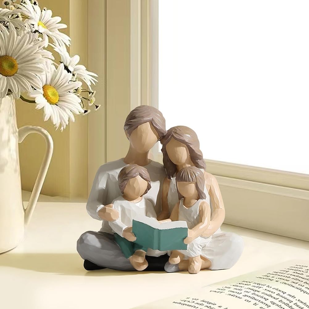 Ksrnsne 1 Piece Family of 4 Reading Book Figurines As Shown Resin for Parents or Daughter and Son Home Decoration - Image 3