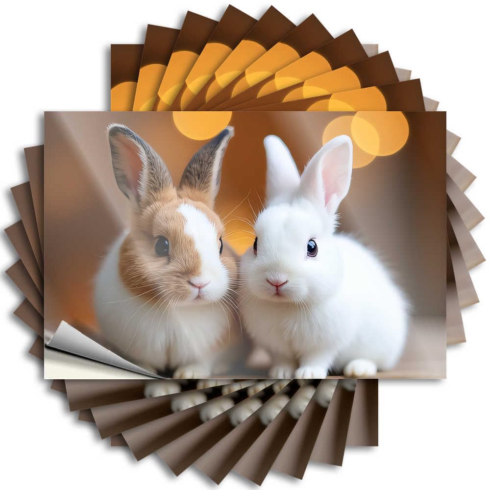 Lake House Decorations Fire Decal - Two Adorable Rabbits in Soft Lighting Removable Decal Door Easy Peel for Dart(6X9CM)