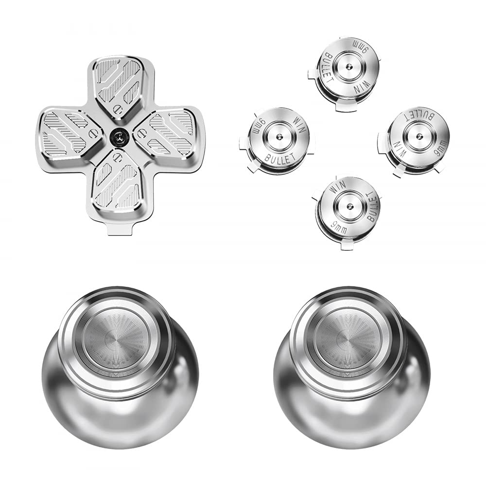 eXtremeRate Aluminium Knöpfe Buttons für ps5 Controller, DIY-Ersatz Thumb Grips Sticks Joysticks & D-Pad & Aktionstasten, Custom Metall Tasten Zubehör für ps5(Silber)-KEIN Controller