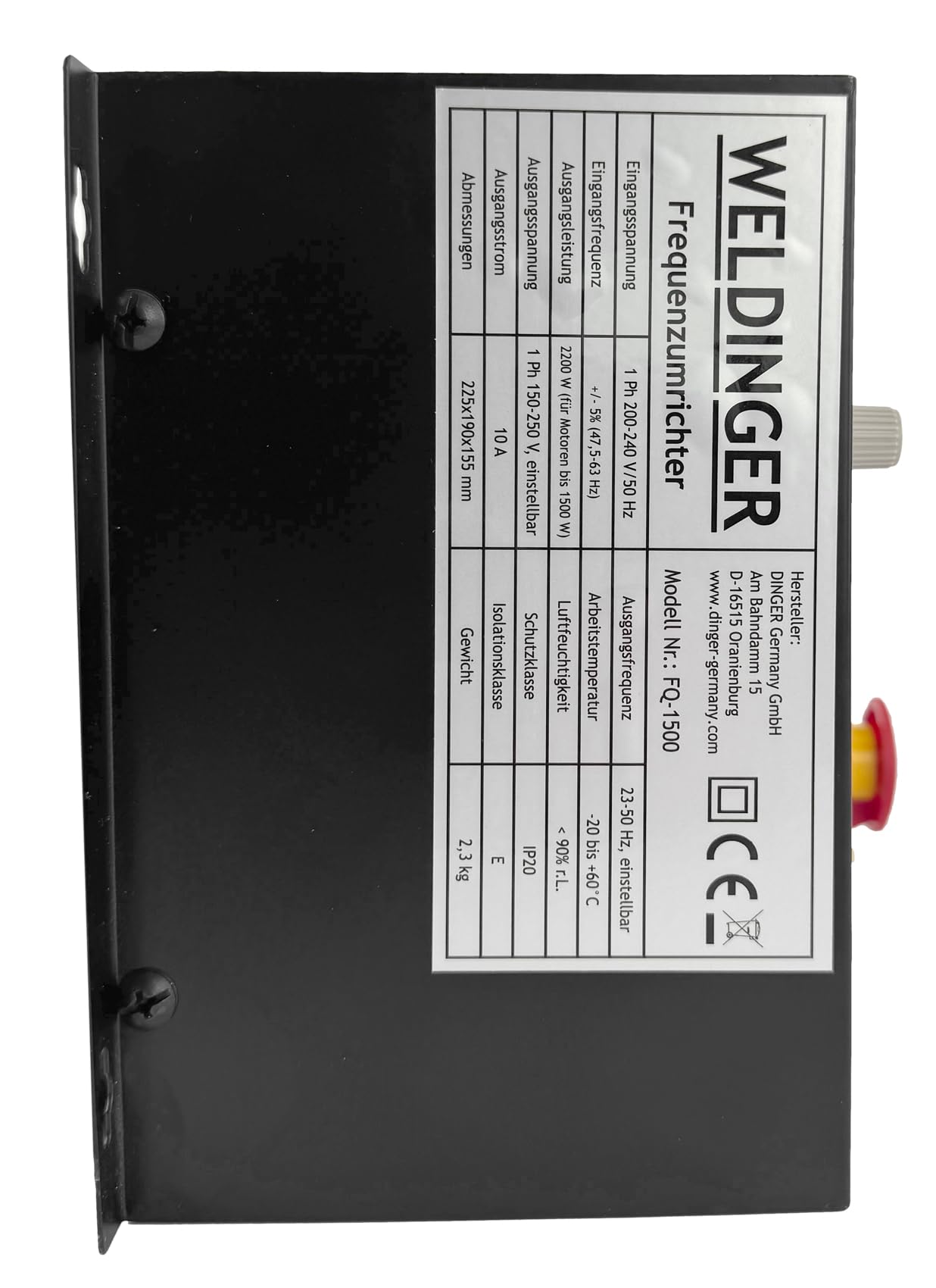 WELDINGER Frequenzumrichter FQ-1500 mit Not Aus Fußpedal für Motoren bis 1500 W