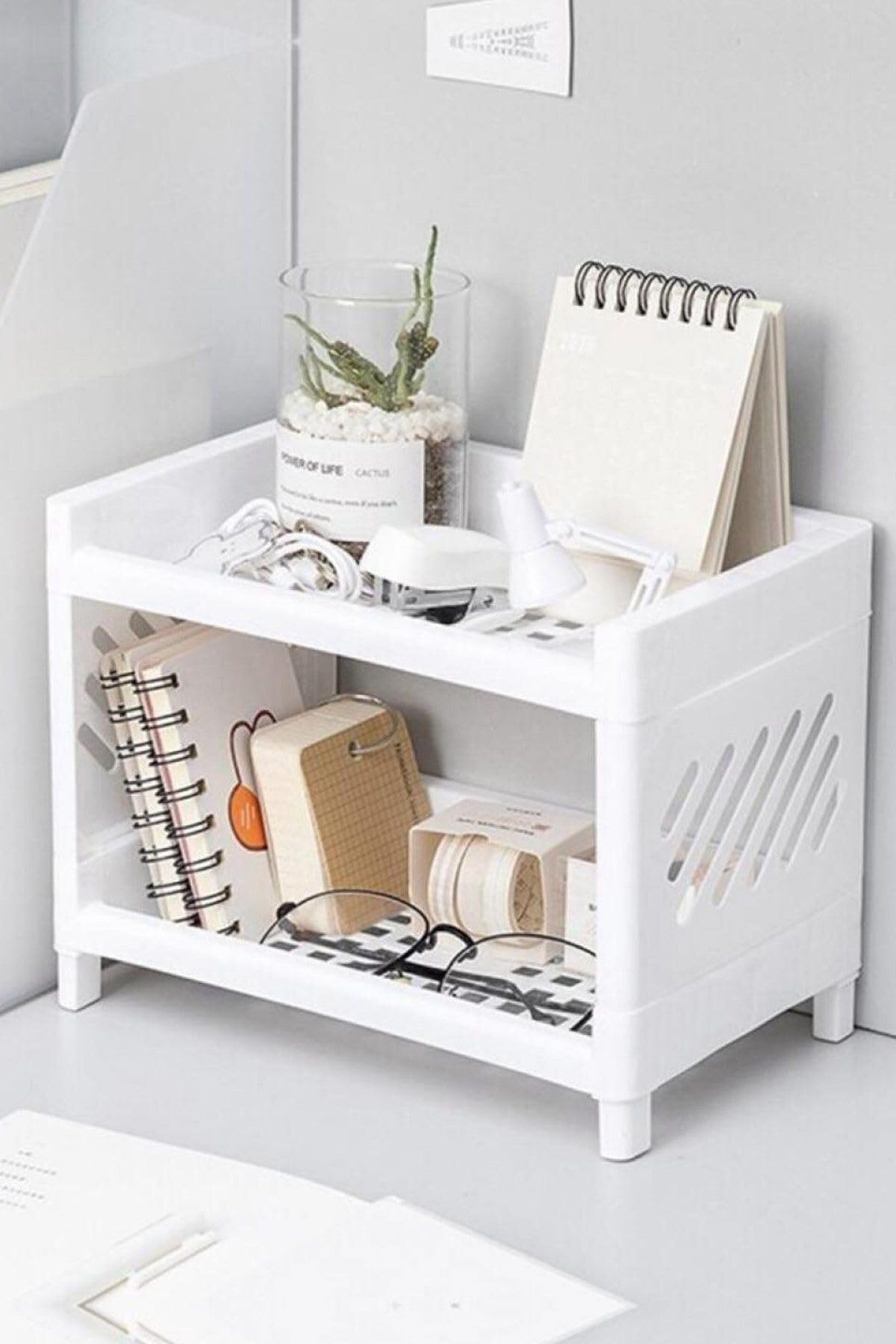 Bev Kitchen İki Katlı Banyo Mutfak Dolap İçi Düzenleyici Organizer Raf Çok Kullanışlı Raf Ünitesi BEYAZ