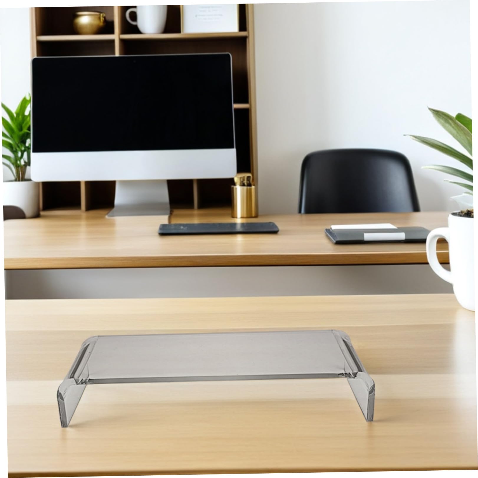 Uonlytech Supporto Alza Monitor in Acrilico Trasparente con Protezione Tastiera Resistente Rialzo per Laptop e Computer da Scrivania Miglioramento Postura e Organizzazione Ufficio