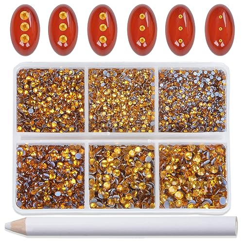 Image of Bymitel Hotfix Crystal Rhinestones Round Gems for Crafts,Mixed 6 Sizes with Wax Pencil Kit, Topaz1.3-3.2mm(SS3-SS12 /8000pcs)