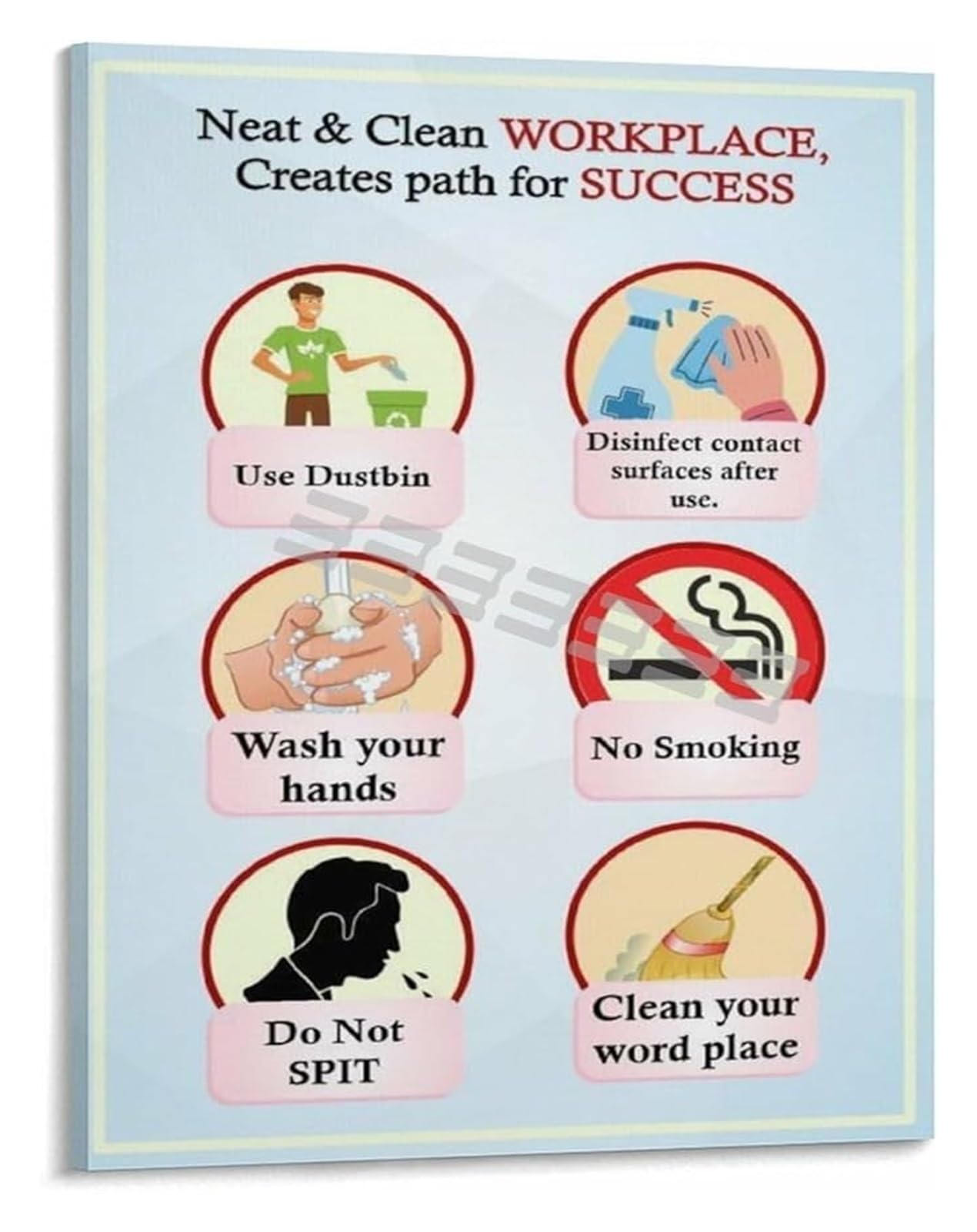 FOPURE Hygiene and Rules Poster Public Places Guidelines Canvas Wall-Art for Clinic Workplace School Decor(Framed,12x18inch(30x45cm))