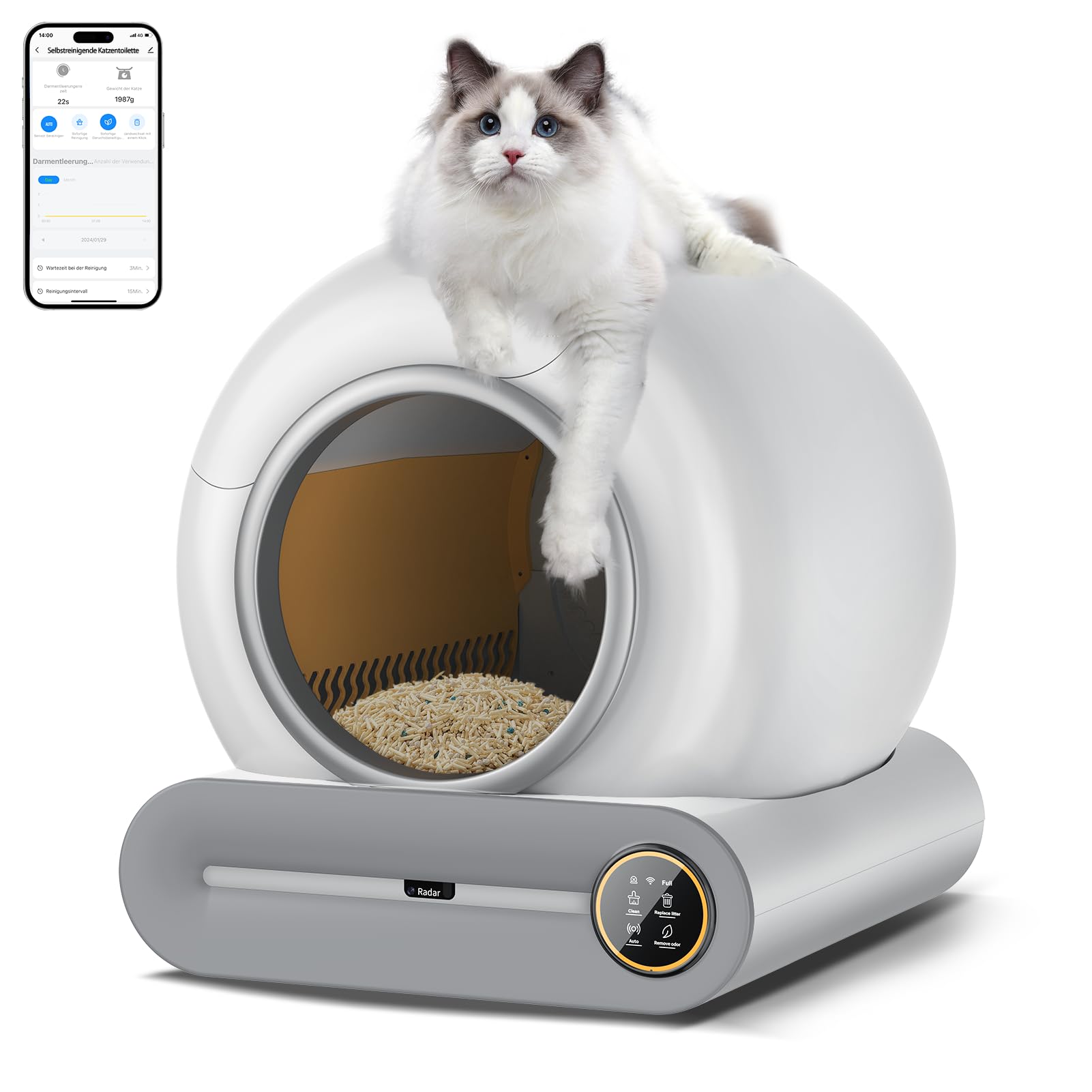 Lettiera Gatto Autopulente, 68L Lettiera Autopulente per Gatti, Controllo App,Allarme Sicuro, Antiodore Deodorante Ionico Antipizzicamento per Più Gatti Lettiera Automatica