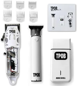 TPOB Slime 2 Barber Hair Clippers Trimmer Shaver Set for Men with Matte White Case and Fade Blade