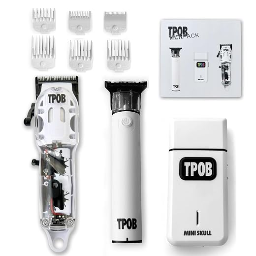 TPOB Slime 2 Barber Hair Clippers Trimmer Shaver Set for Men with Matte case and X Fade Blade (Matte White)
