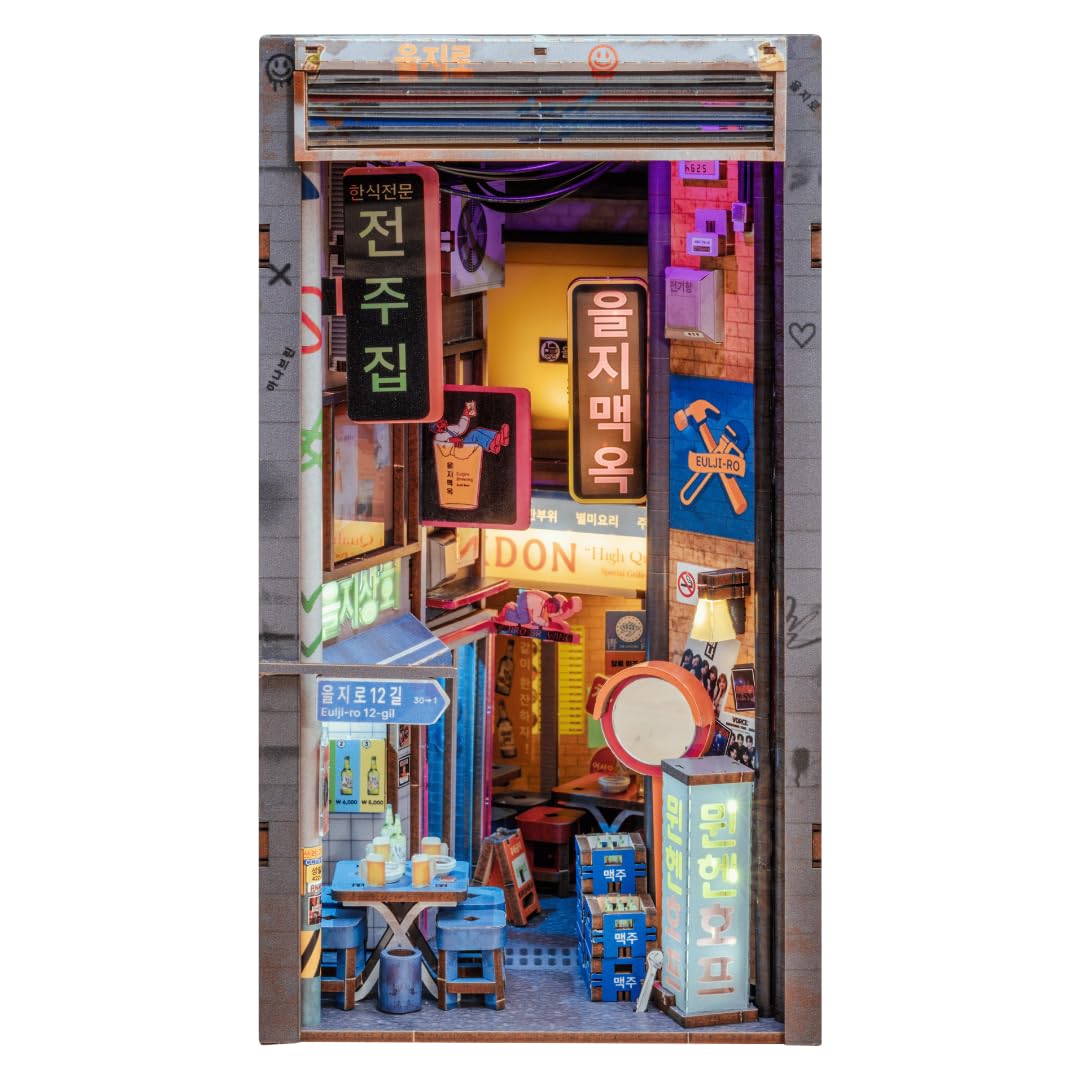 Anavrin Book Nook Kit Seoul Hipjiro DIY 3D Wooden Booknook for Adults, Teens and Book Lovers, Bookshelf Insert Library Decor, Creative Gift for Family, Friends, and Elderly