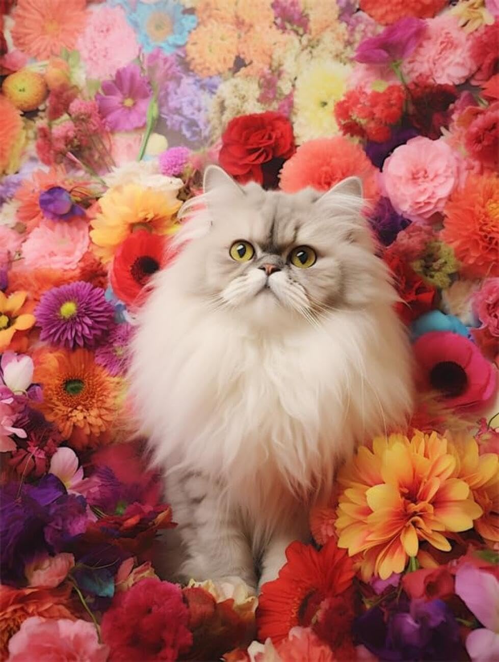 Henypt 14CT Kit Punto De Cruz Impreso Gatos，Animales Y Flores Completa Impreso Diy Con Hilos Y Tela Para Niños O Adultos Principiantes Estampados Mano Hacer 80x100cm