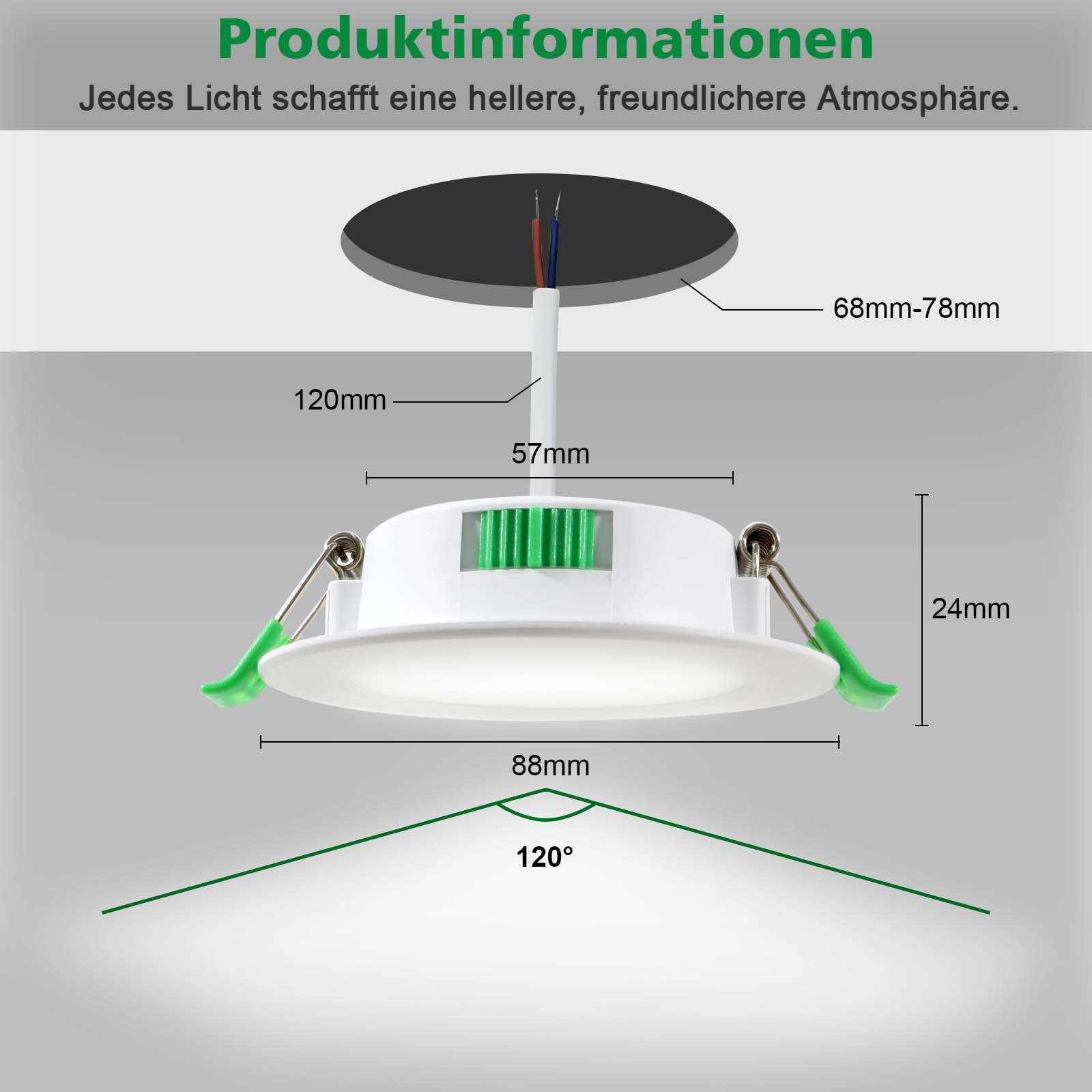 LED Einbaustrahler 230V, 7W LED Spots 68mm - 78mm Lochmaß, 3000K/4000K/6500K Einstellbare Farbtemperatur Deckenspots, IP44 Spots Deckenleuchte Für Küche, Bad, Wohnzimmer, Set of 6
