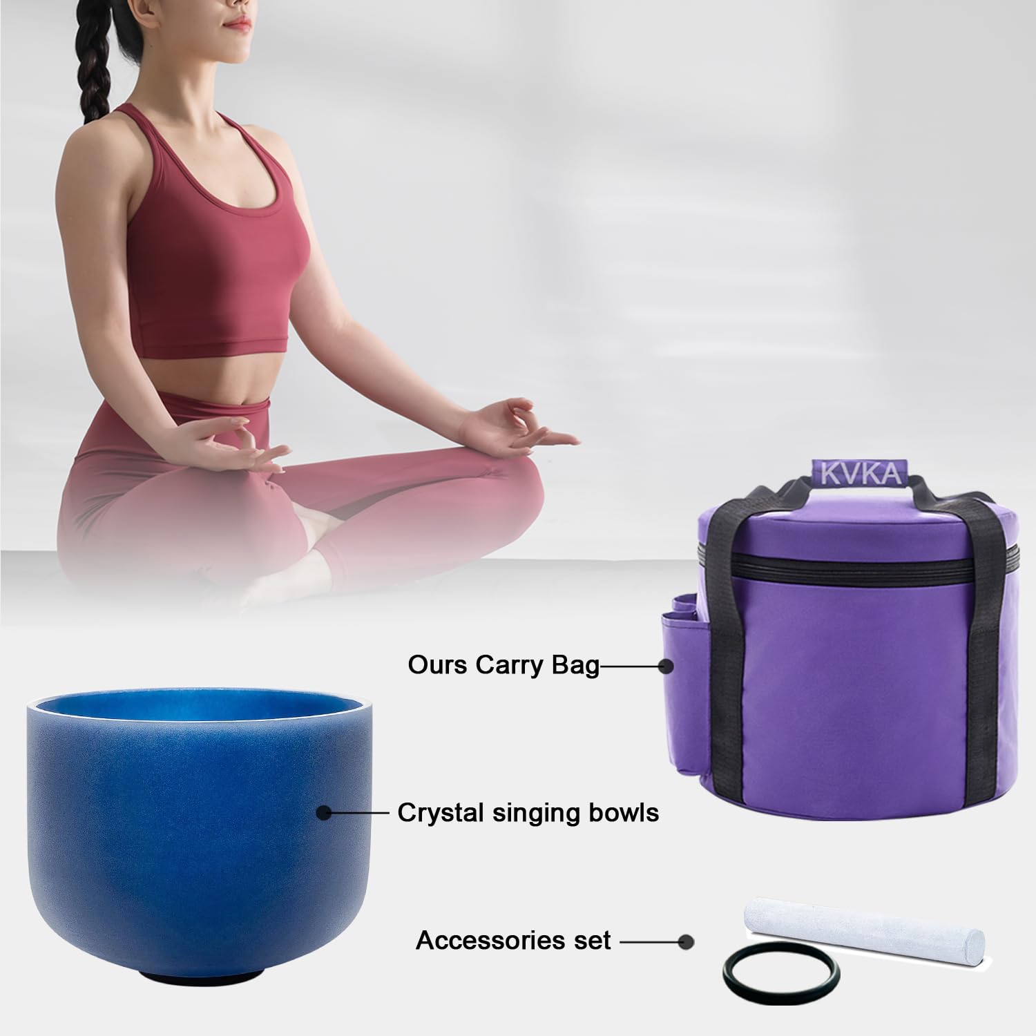 KVKA Campane tibetane, 20 cm, 432 Hz, a nota da 8 pollici, per yoga, meditazione, suono, salute, rilassamento, antistress con borsa per il trasporto