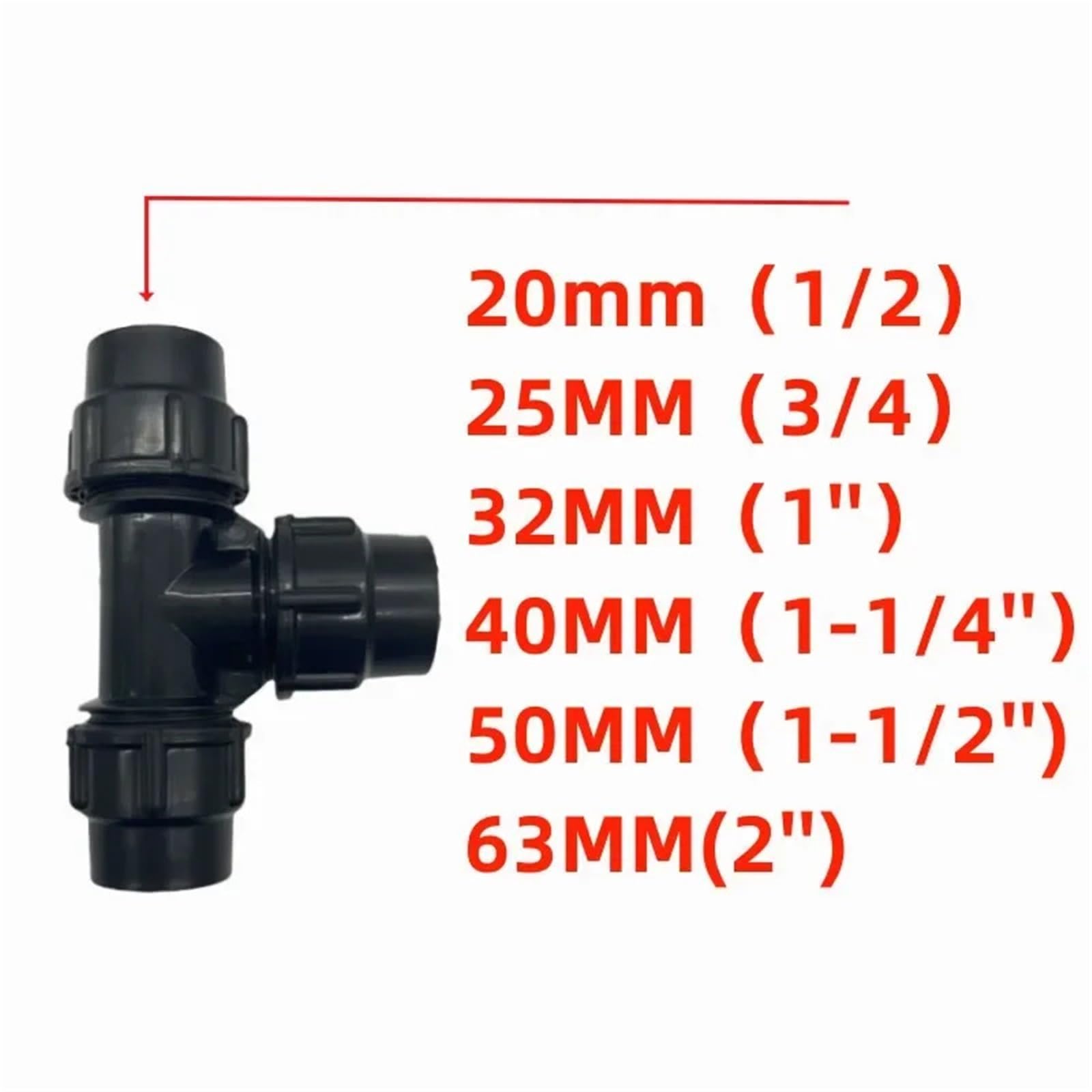Accesorios de tubería de PE, conectores rápidos de tres vías for grifo, conectores de tubo de plástico de 16/20/25/32/40/50/63 mm for riego con agua corriente.(Black,63mm)