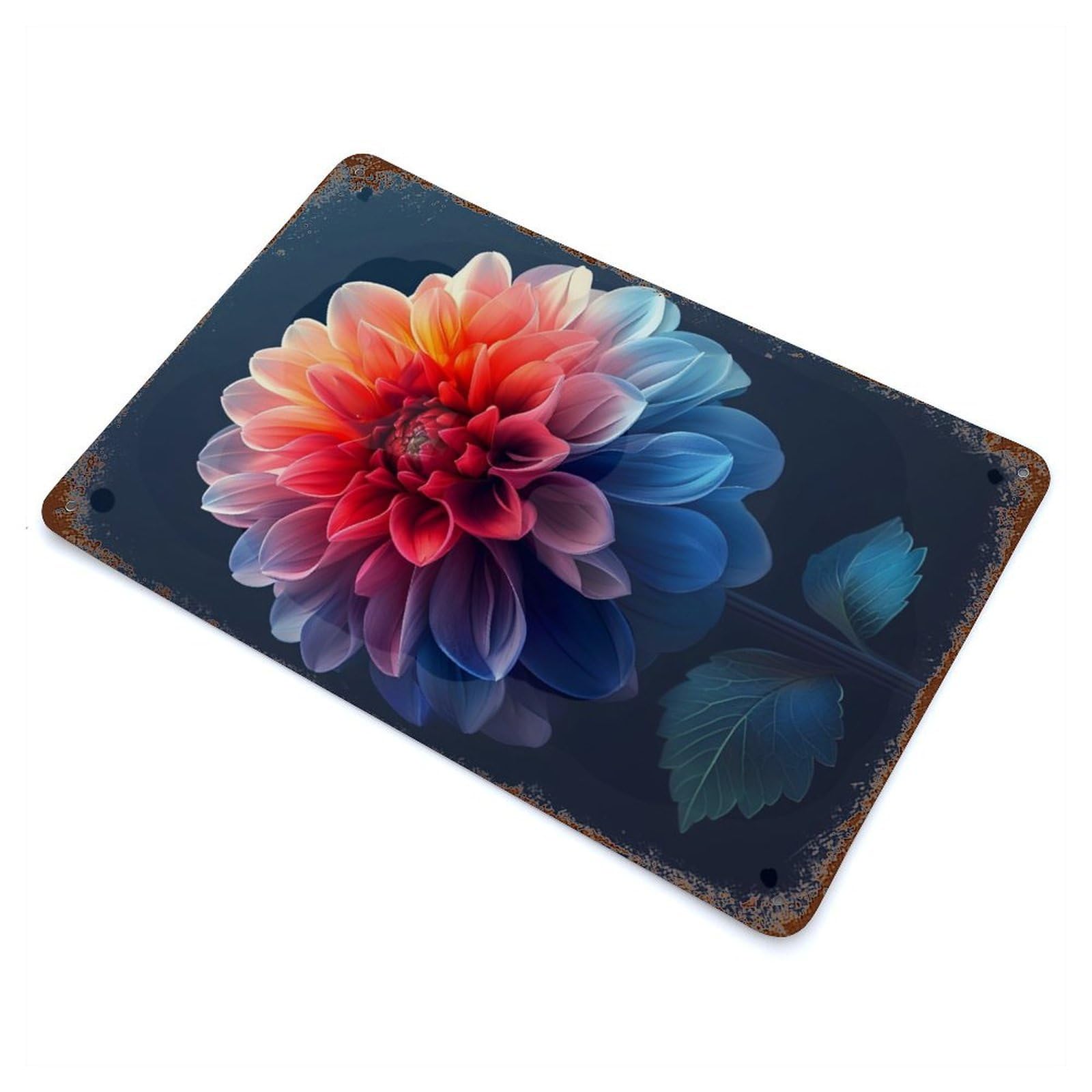 Multicolor Dahlia Rusty Metal Tin Sign 11.8"x7.9", Industrial Home Decor for Garage, Pub Or Kitchen