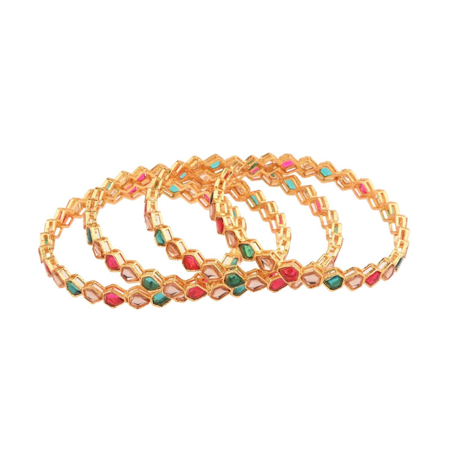 Amazon Brand - Anarva Women Kundan Crystal Bangles Bracelet Set (4 Pcs), Size-2.10 (B0CW5WCZ52) Amazon Price History, Amazon Price Tracker