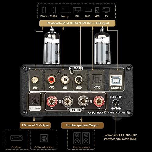 Miniatura 3 de AIYIMA T9 Bluetooth 50 100 W  2 amplificador de tubo de 20 canales al vacío USB DAC estéreo HiFi Home Audio Digital Amp RCACOAOptPC-USB con medidor