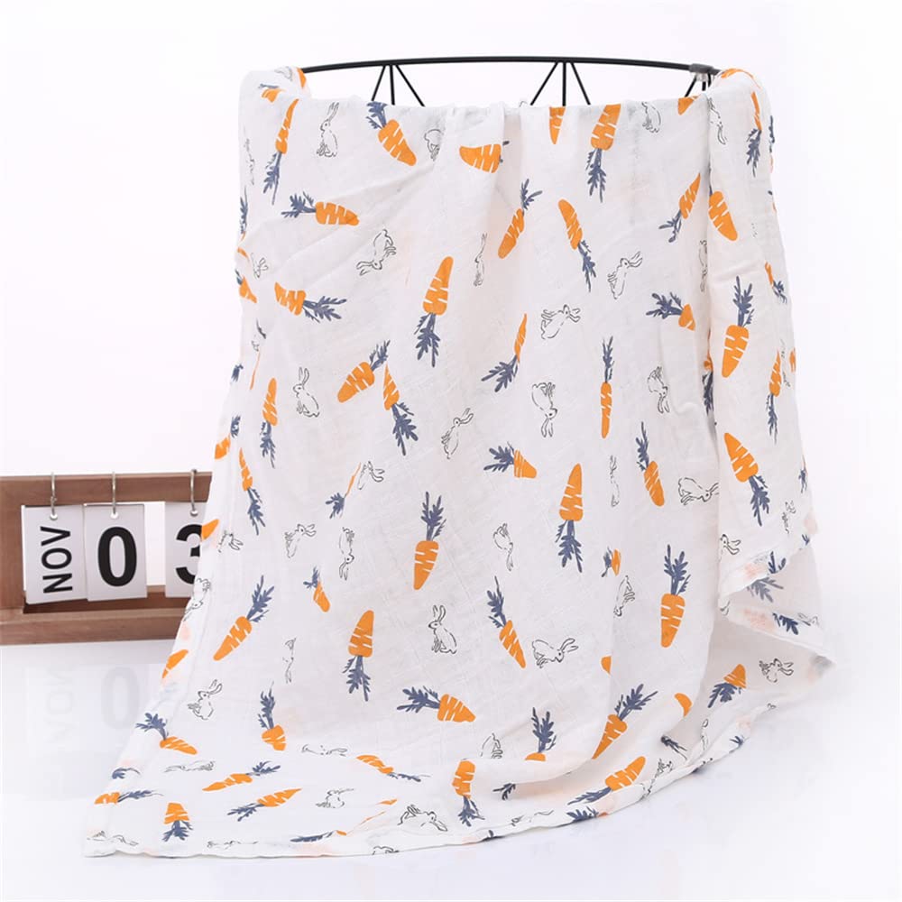Chickwin Muslins Cloths Baby Swaddle Blanket Cotton Soft Large Printed Muslins Receiving Blanket for Girls & Boys, Swaddle Wrape for Newborn Infant, Perfect Shower Gifts (Carrot,120x110cm)