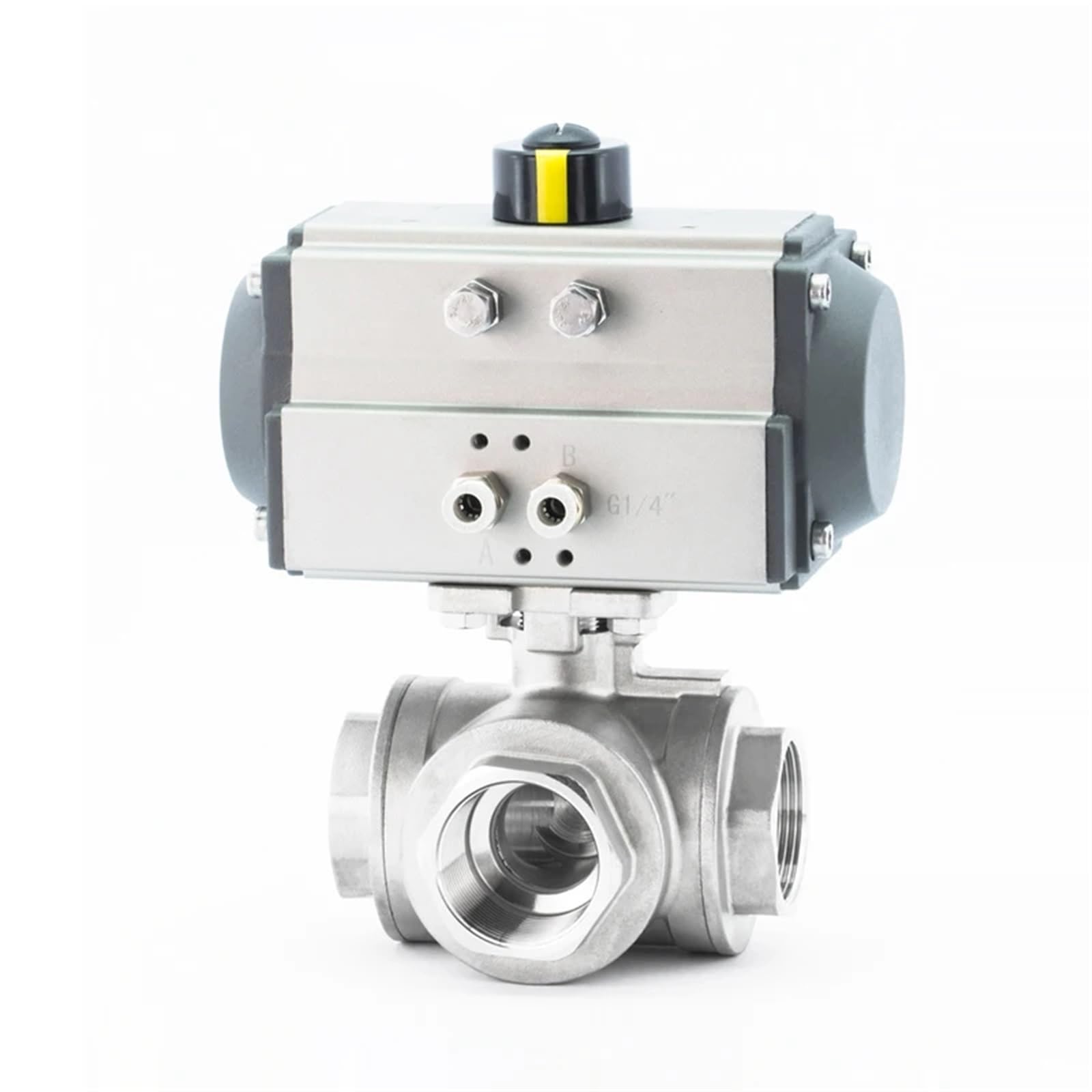 Robinet pneumatique 3 voies T inox de haute précision