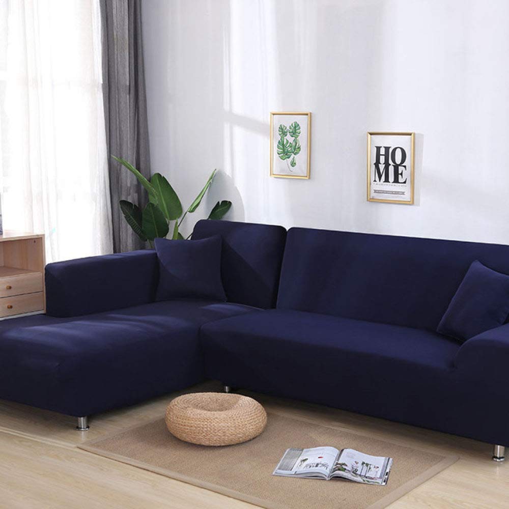 Housse de canapé extensible bleu marine 2 places pour salon moderne