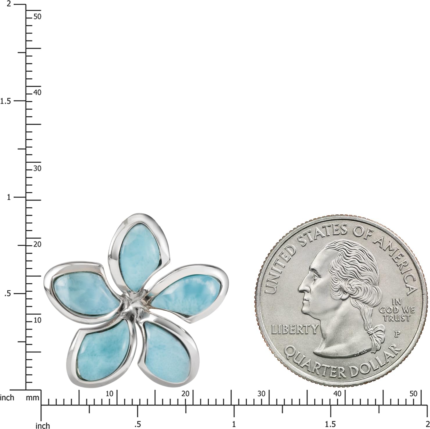 Sterling Silver Natural Larimar Plumeria Flower Necklace Pendant with 18" Box Chain, Nickle Free Hypoallergenic for Sensitive Skin, Gift Box Included