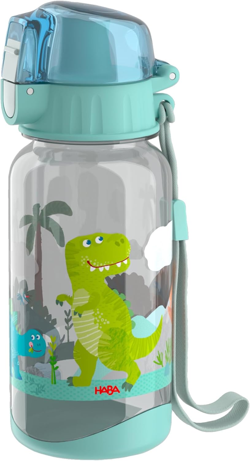 HABA Dino Water Bottle - Children's Water Bottle 400 ml, BPA-Free, with Carry Strap & Large Mouth, Lightweight & Leak-Proof, from 12 Months - 2012444005