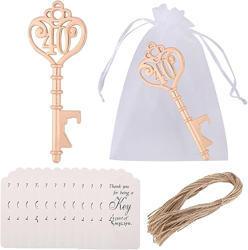 Miniatura 5 de Paquete de 24 abridores de botellas de 40 llaves para fiestas de cumpleaños de 40 años, abridor de botellas de cerveza de 40 llaves, recuerdos de