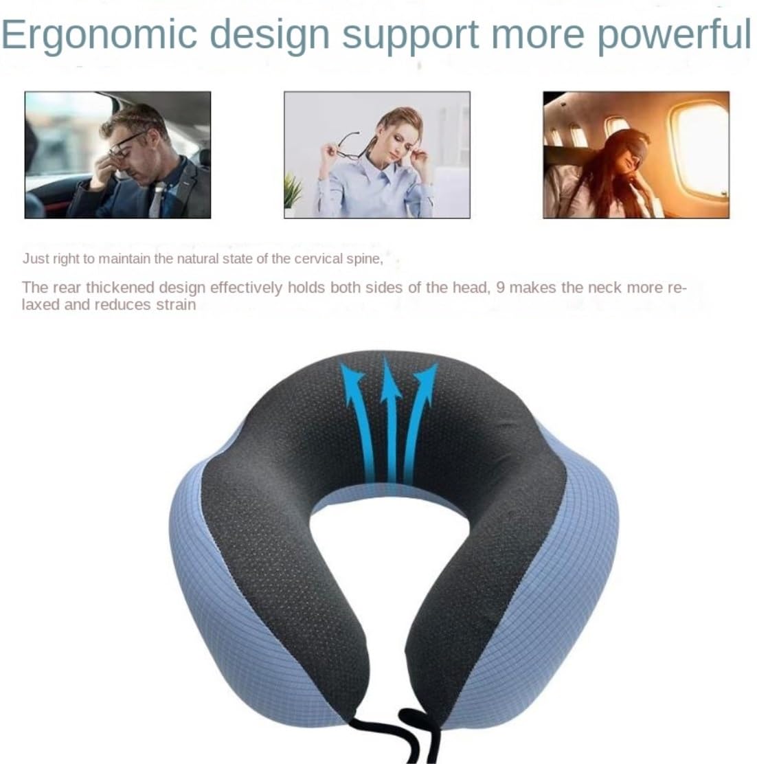 Cojín De Viaje Avión Almohada De Viaje Espuma Viscoelástica para El Cuello, Licra para Avión, Portátil Coche Tren Oficina(Blue)