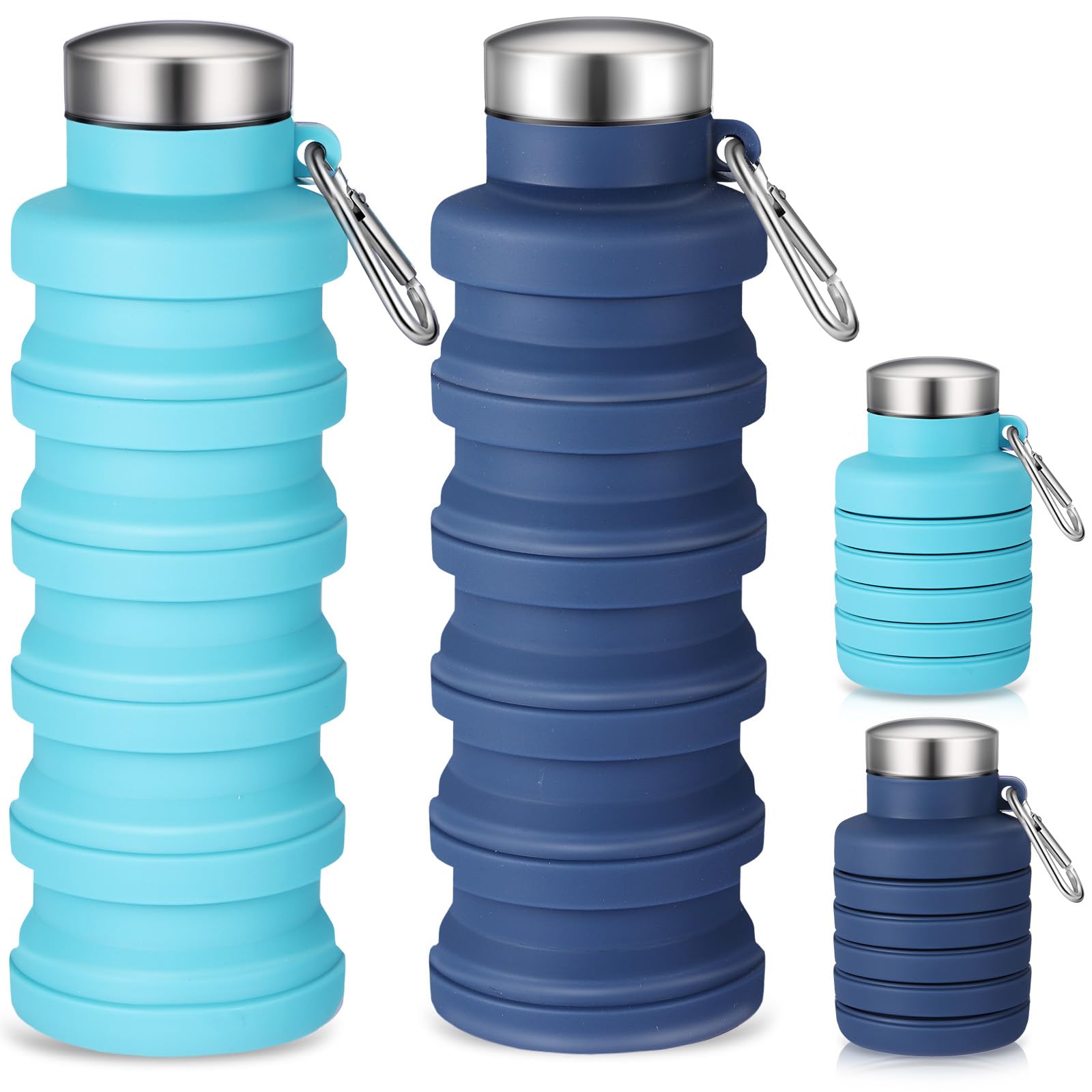 Baderke 2 Pcs Collapsible Water Bottles 17oz Silicone Travel Foldable Portable Water Bottle with Buckle Silicone Lightweight Reusable Leakproof for