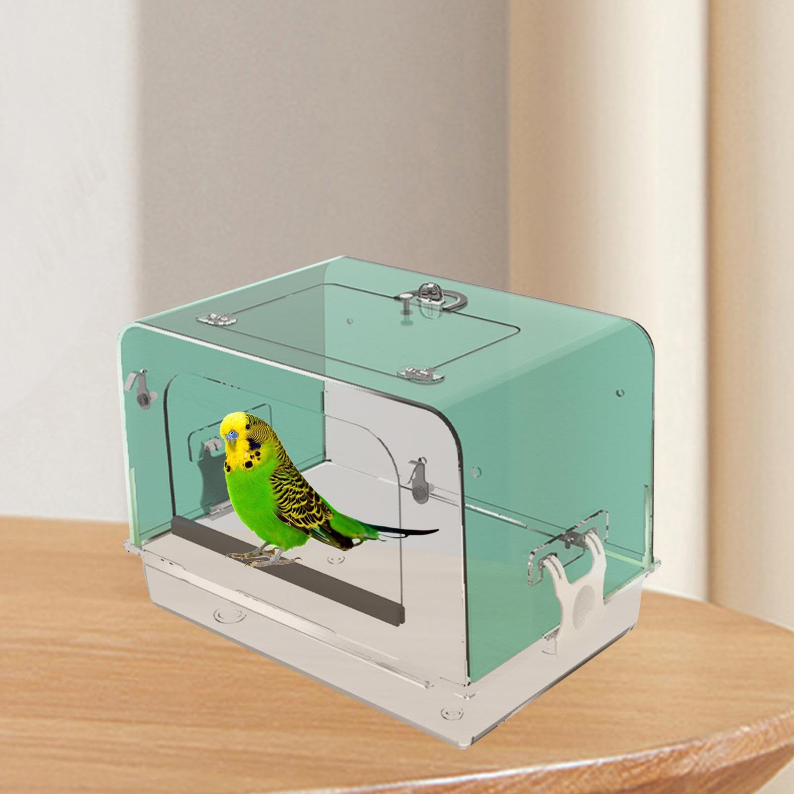 Vasca da Bagno per pappagalli con Ganci, Scatola da Bagno in Gabbia per Uccelli Domestici, Box Doccia per Vasca da Bagno in Acrilico per pappagalli, Verde