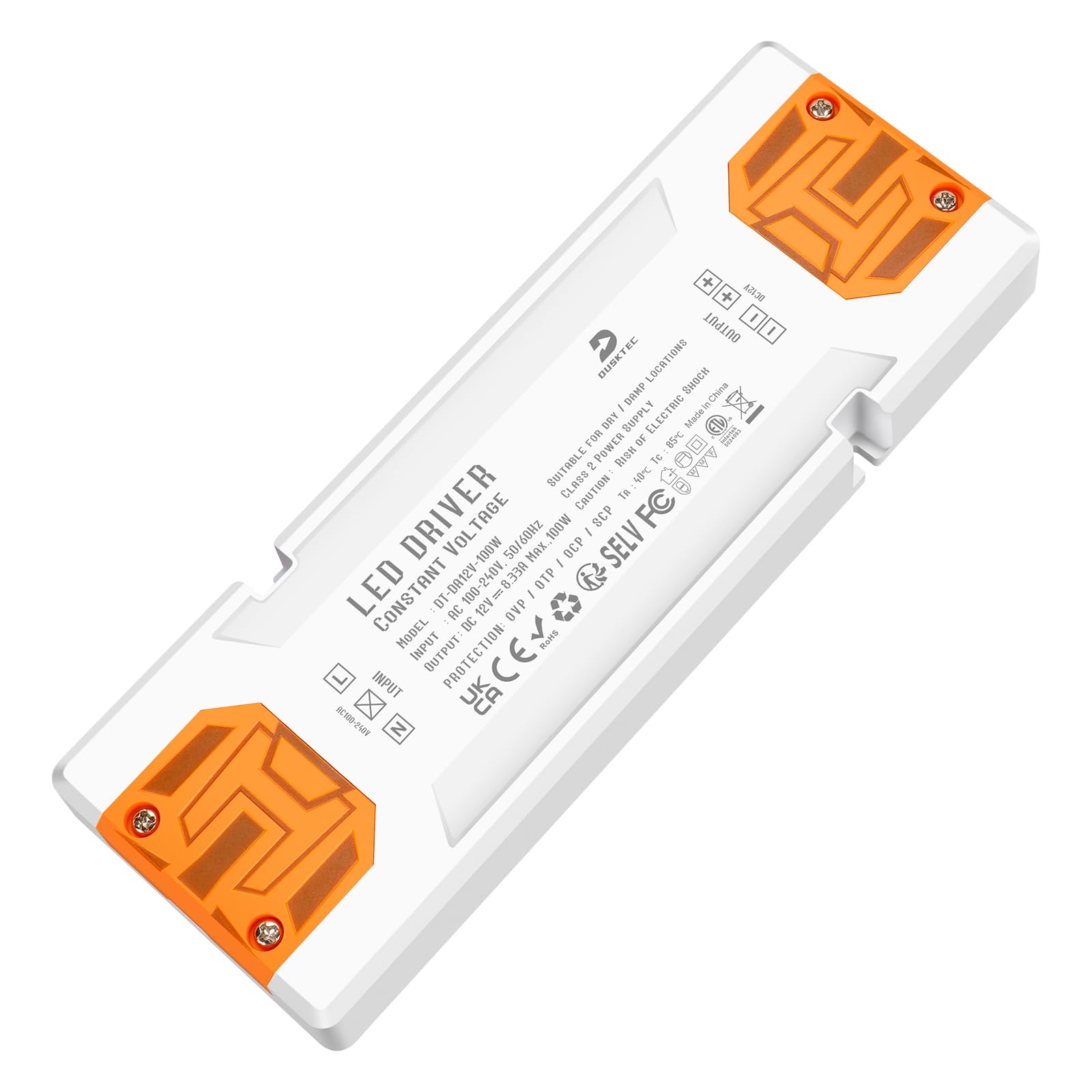 DUSKTEC LED Driver 12V 100W, AC 240V to DC 12V 8.33A, Ultra Slim LED Transformer 12 Volt, Constant Voltage Power Supply Quiet for LED Strip Light, Display, G4 MR11 and MR16 Light Bulbs
