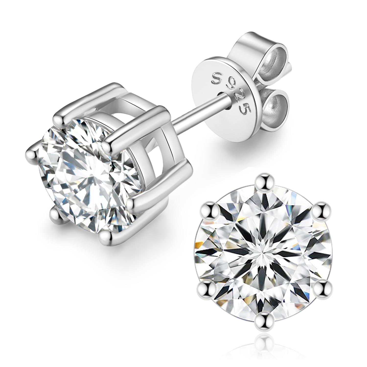 Moissanite Stud Earrings for Women Men, 1-6CT 6-Prong D Color Ideal Cut Lab Created Diamond Earrings with Certificate of Authenticity