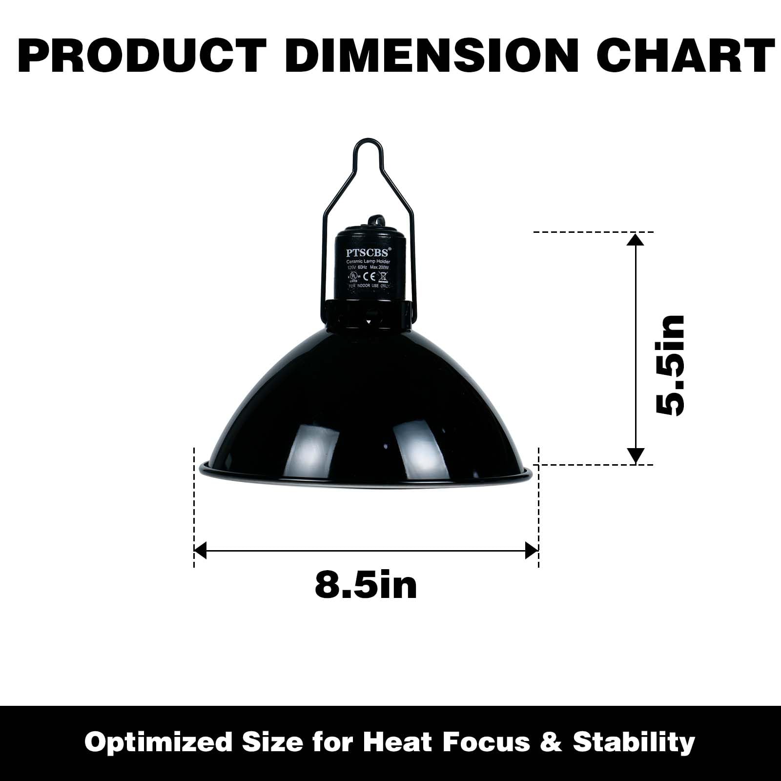 8.5-inch Standard lamp Dome for Reptile Heating Lamps, Object Heat Ceramic Heat emitters, up to 200W for Bearded Dragons Turtles Snakes and Lizards Lamps E26 - image 7