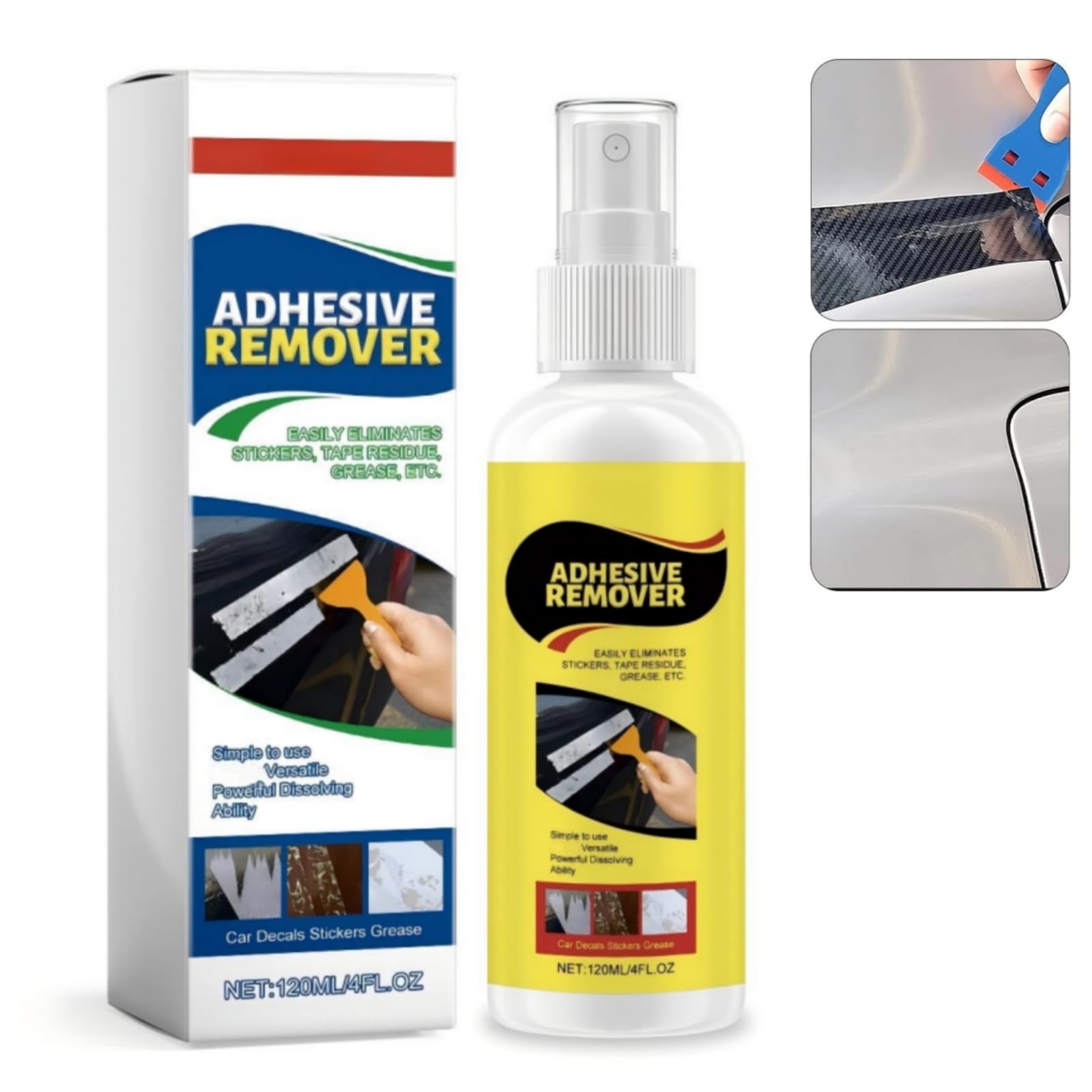 120ml Adhesive Remover,Sticker Remover Spray,Multi-Purpose Strong Adhesive Re-mover,Grease Sticky Stuff R-emover,Fast-Acting Cleaner For Labels,Decals,Tape,Wax,Wet Paint,Residue And Stubborn Stains