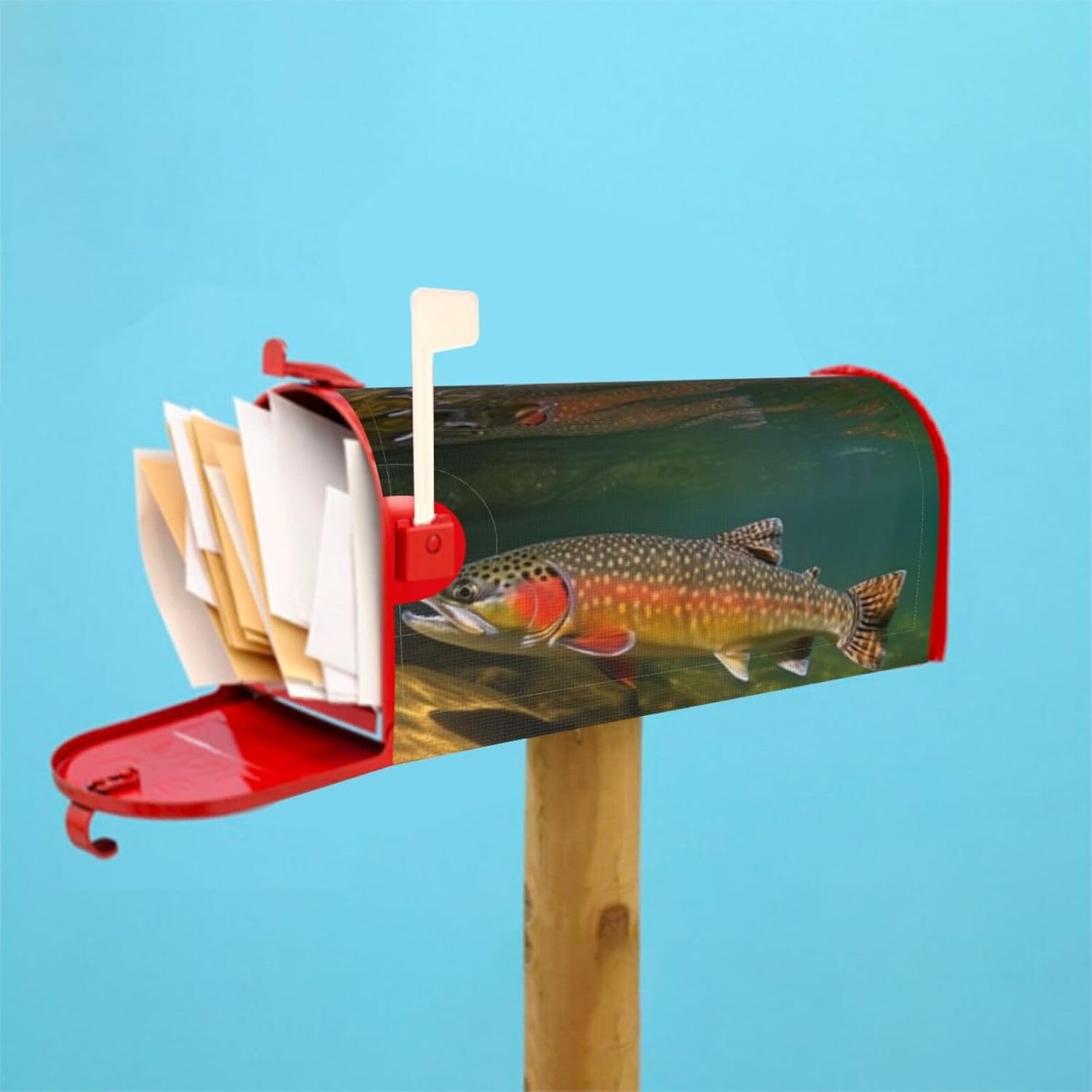 Brook Trout Fly Fishing Mailbox Cover Standard Size 25.5x21 in Magnetic Mailbox Wraps Waterproof Post Wraps Letter Box Cover for Garden Home Decorations
