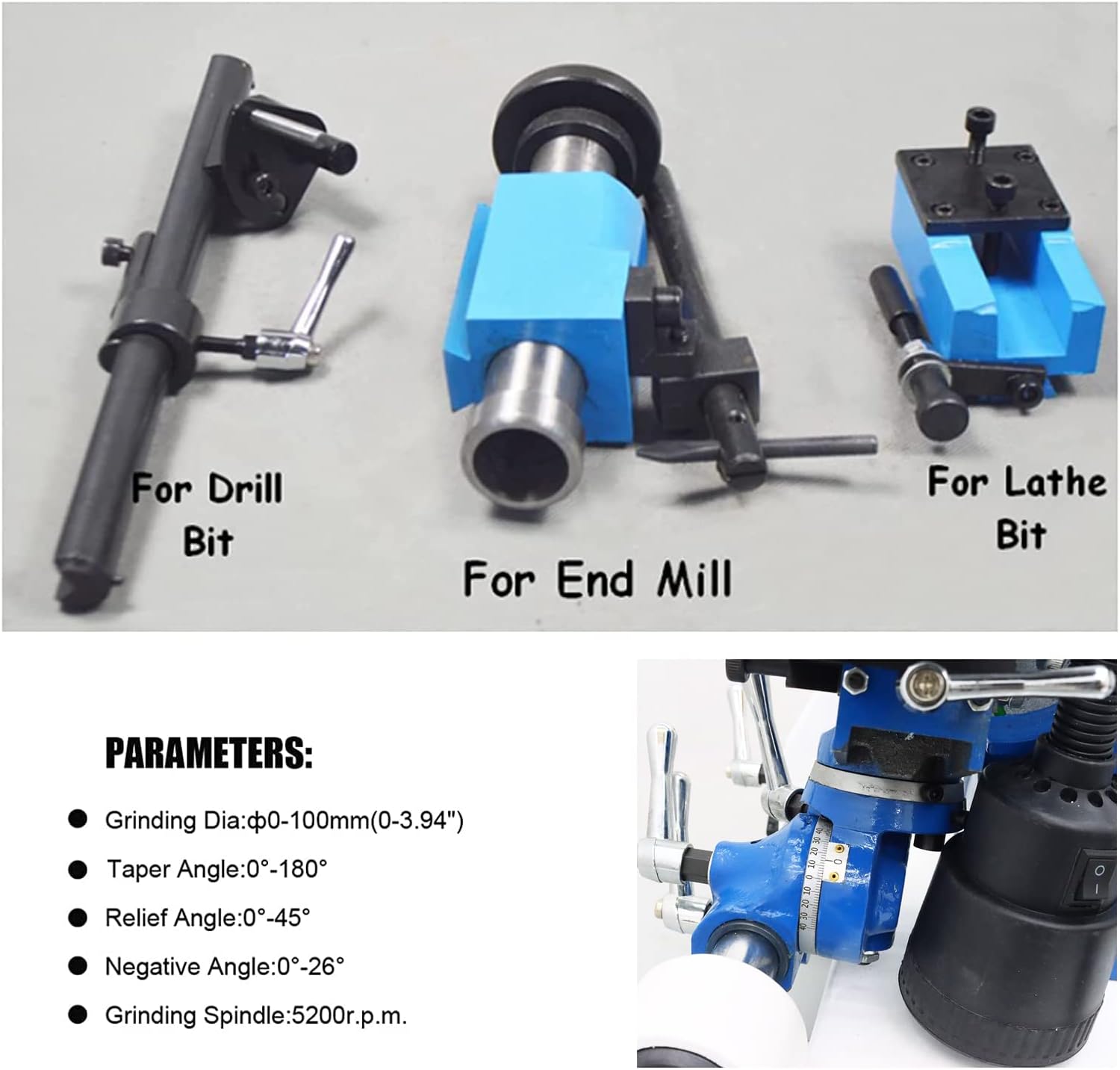 U3 Universal Cutter Grinder Sharpener Cutter Grinding Tool Sharpening Milling Machine for Drill Bit Lathe Bit End Mill 110V R8 Collet