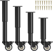 Set of 4 Height Adjustable Furniture Legs, Adjustable Bed Support Legs, Adjustable Height Up to 31.5-45cm, Metal Moving Table Legs for Cabinets, Dressers, Beds and Sofas | Avec Roulettes Pivotantes et Freins, Pieds de Table Reglable en Métal pour Armoires